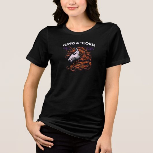 銀河トウモロコシ 面白いジンジャー ユニコーン デザイン トライブレンドTシャツ (正面)