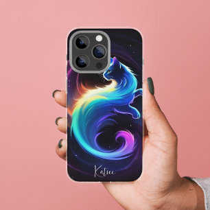 銀河ネオン猫の神秘的な宇宙光 iPhone 11 ケース