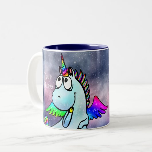 銀河パーソナライズされた間クリスマス・スノー・ユニコーン ツートーンマグカップ (正面左)
