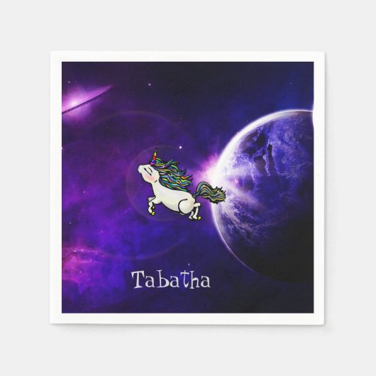 銀河パーソナライズされた間宇宙ユニコーン スタンダードカクテルナプキン (正面)