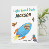 銀河ヒーロー宇宙飛行士の写真テンプレート誕生日 招待状 (スタンド正面)