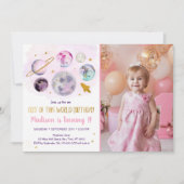 銀河ピンクゴールド 誕生日おめでとう 宇宙から届いたバースデーカード 招待状 (正面)