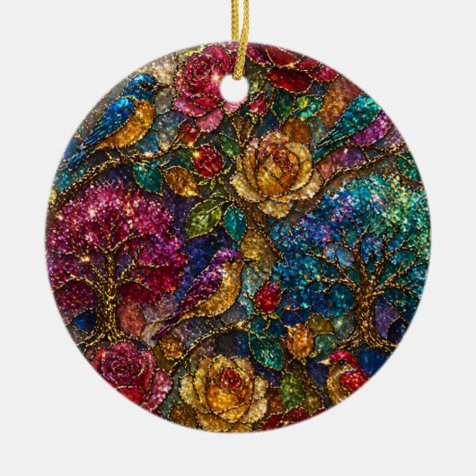 銀河フラワーバード柄 セラミックオーナメント (正面)