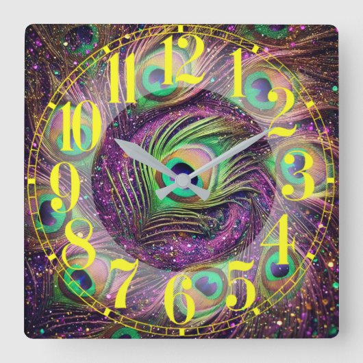 銀河孔雀の羽根の壁時計 スクエア壁時計 (正面)
