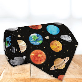 銀河宇宙惑星の水彩イラスト ネクタイ