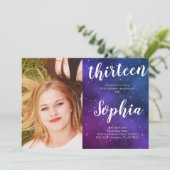 銀河宇宙星の少女写真誕生日 招待状 (スタンド正面)