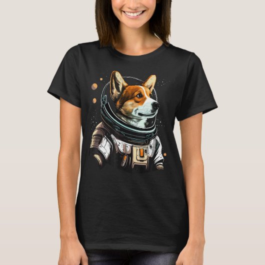 銀河宇宙飛行士ウェルシュコーギー Outer Space Welsh Corgi Tシャツ (正面)