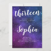 銀河宇宙 パープル スター ガール スペース 誕生日 招待状 (正面)