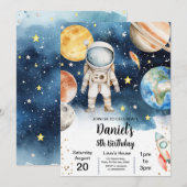 銀河少年 宇宙の惑星 太陽 月 誕生日 招待状 (正面/裏面)
