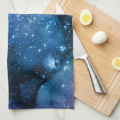 銀河愛好家のための星空の青い空と白いスパークル キッチンタオル (四つ折り)