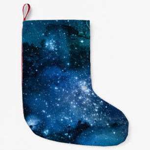 銀河愛好家のための星空の青空と白いスパークル スモールクリスマスストッキング