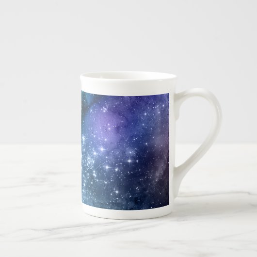 銀河愛好家のための星空の青空と白いスパークル ボーンチャイナマグカップ (右)