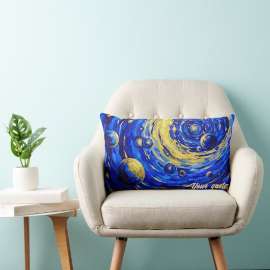 銀河渦巻きの天体画 ブルーゴールド宇宙 ランバークッション (椅子)
