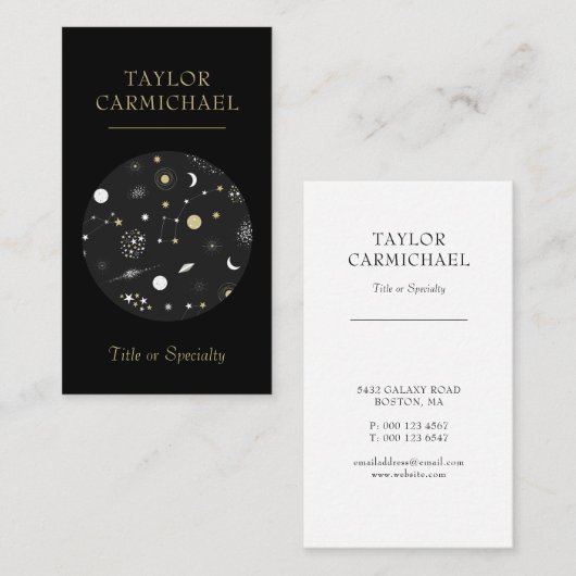 銀河系および星の黒の宇宙 名刺 (正面/裏面)