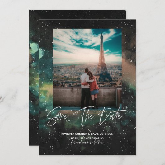 銀河系と幾何学的な月の日付を保存 セーブザデート (正面/裏面)