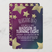 銀河系と金ゴールドスター宇宙誕生日Any Age 招待状 (正面/裏面)