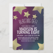 銀河系と金ゴールドスター宇宙誕生日Any Age 招待状 (正面)