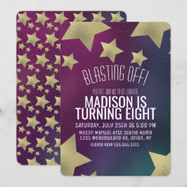 銀河系と金ゴールドスター宇宙誕生日Any Age 招待状