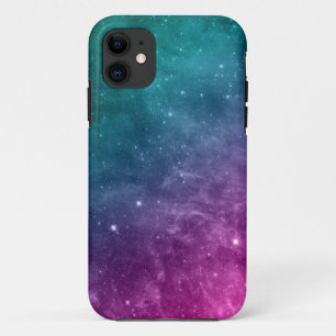 銀河系のティール（緑がかった色）のピンクの青い星雲の星 iPhone 11 ケース