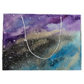 銀河系のプリントの宇宙の水彩画のバッグ ラージペーパーバッグ (裏面)