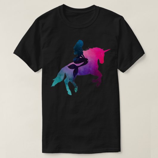 銀河系の人魚の乗馬ユニコーン女性と子供 Tシャツ (デザイン正面)