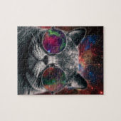 銀河系の前の宇宙猫の身に着けているゴーグル ジグソーパズル (横)