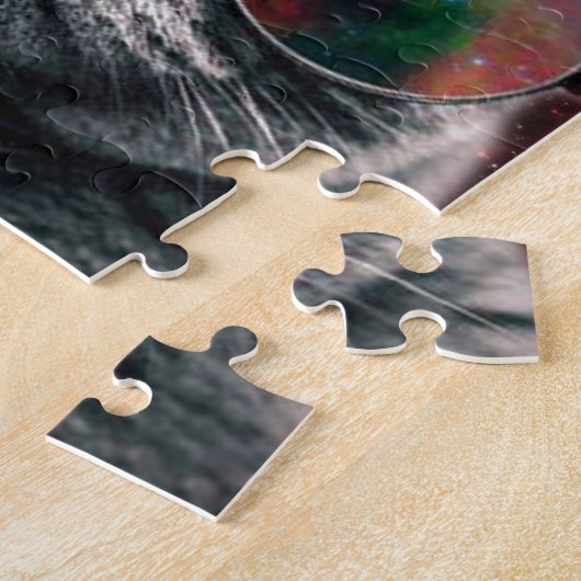 銀河系の前の宇宙猫の身に着けているゴーグル ジグソーパズル (側面)