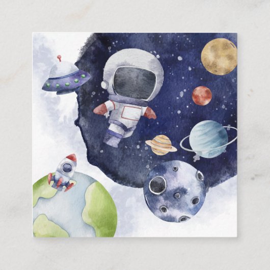 銀河系の外宇宙ベビーシャワー予約リクエスト エンクロージャーカード (裏面)