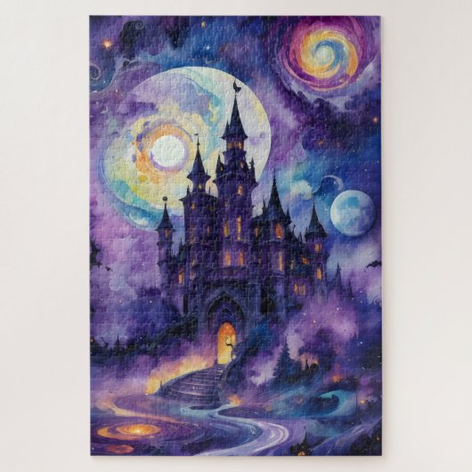 銀河系の夢：紫の空の神秘的な城 ジグソーパズル (縦)