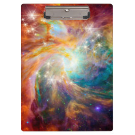 銀河系の宇宙の星雲の青い金ゴールドのラベンダーのピンク クリップボード