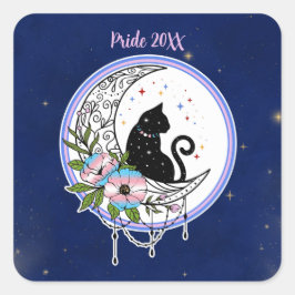 銀河系の猫と花の半生の国旗の色 スクエアシール