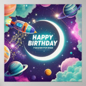銀河系をテーマにしたハッピーバースデー三日月、星 ポスター (正面)