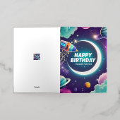 銀河系をテーマにしたハッピーバースデー三日月、星 箔グリーティングカード (外側レイダウン)