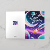 銀河系をテーマにしたハッピーバースデー三日月、星 箔グリーティングカード (外側レイダウン)