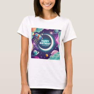 銀河系をテーマにしたハッピーバースデー三日月、星 Tシャツ