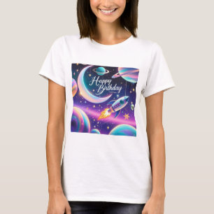 銀河系をテーマにしたハッピーバースデー三日月、星 Tシャツ