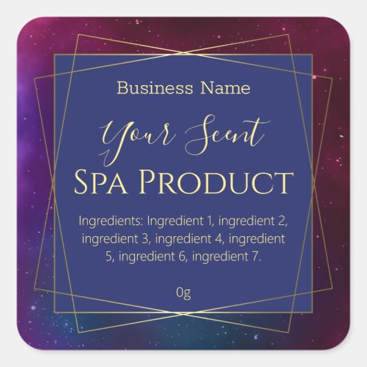 銀河系をテーマにしたバスソーク体スクラブ石鹸ラベル スクエアシール (正面)