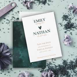 銀河系をテーマにした美しいホワイトグリーン結婚ハート セーブザデート