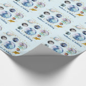 銀河系アウタースペースブルー金ゴールド誕生日 ラッピングペーパー (角)