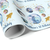 銀河系アウタースペースブルー金ゴールド誕生日 ラッピングペーパー (ロールコーナー)