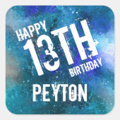 銀河系アクアブルーウォーターカラーパーソナライズされた誕生日 スクエアシール (正面)