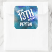 銀河系アクアブルーウォーターカラーパーソナライズされた誕生日 スクエアシール (バッグ)