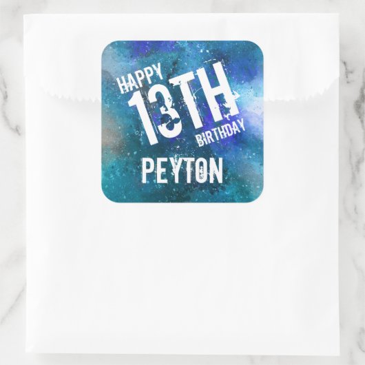 銀河系アクアブルーウォーターカラーパーソナライズされた誕生日 スクエアシール (バッグ)