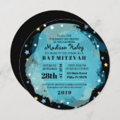 銀河系アクア金ゴールドスターバーバルミツワー招待状 招待状 (正面/裏面)