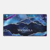 銀河系アゲイト銀グリッター外空間モノグラム デスクマット (正面)