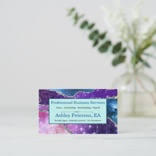 銀河系アゲートフェイクグリッタービジネスカー 名刺 (スタンド正面)