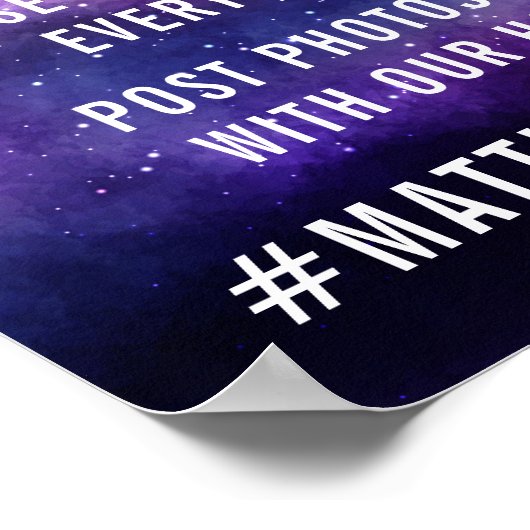 銀河系ウェディングレセプションスターズHashtag写真サイン ポスター (角)