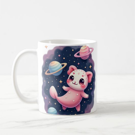 銀河系ウーパールーパー宇宙猫かわいいステッカー コーヒーマグカップ (左)