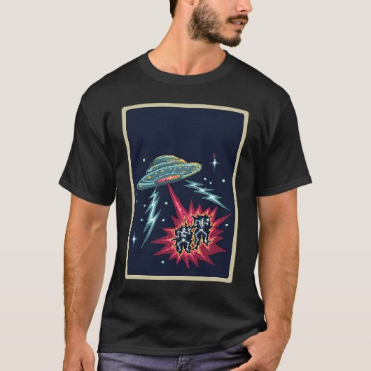銀河系エイリアンUFOアタックピクセルレトロ Tシャツ (正面)