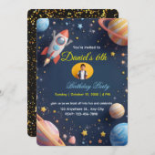 銀河系エクスプローラー子供の誕生日招待状🚀🌌 招待状 (正面/裏面)